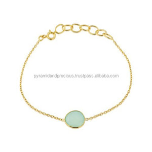 Pulsera de Piedra Preciosa de Calcedonia Aqua NanPlanetSilver - Cadena de Plata de Ley Chapada en Oro - Product Image 1