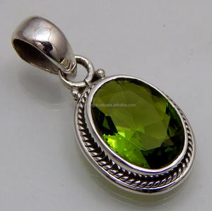 925 Sterling Silver <b>Peridot</b> Gemstone <b>Pendant</b> with Bohemian Style Charms for Women for Weddings - Product Image 1