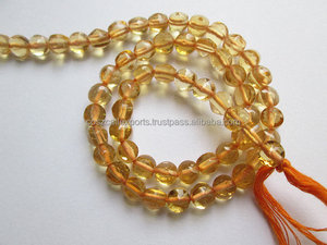 Collar de Piedras Preciosas Amarillas Cítricas con Cuentas Redondas Lisas, Joyería de Piedras Certificadas por Terceros, Modelo BN0202O de Coszcalt Exports - Product Image 3
