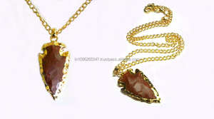 Red Jes[er Agate Arrowhead Gold Galvanizado Colgante Collar Venta al por mayor Joyas de piedras preciosas - Product Image 1