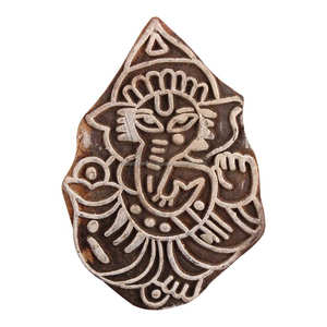 Bloques de impresión de madera hechos a mano, artesanías, tela marrón Saree, sello de lona, forma de Ganesha india, nuevo diseño, tela más reciente - Product Image 1