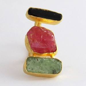 Élégant Prehnite _ bague plaquée or en argent Sterling 925, Onyx noir et rubis - Product Image 2