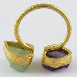 Anillos chapados en oro y plata de ley 925, amatista aguamarina, piedra rugosa, joyería de plata India - Product Image 6