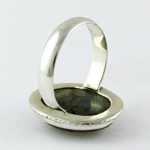Gema labradorita ovalada de diseño fino, anillos de plata de ley 925, plata oxidada en línea - Product Image 5