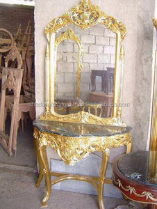 Productos Populares: Tocador con Espejo, Estilo Francés Antiguo en Dorado, Consola con Espejo y Superficie de Mármol, Muebles Antiguos - Product Image 4