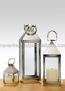 Lanternes à bougie en acier inoxydable et panneau de verre Lanternes argentées de haute qualité pour les événements extérieurs intérieurs et les fêtes - Product Image 2