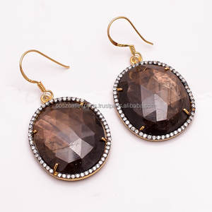 Saphir Pierre Gemme Pavé De Diamants en Argent Designer Boucle D'oreille À La Mode - Product Image 2