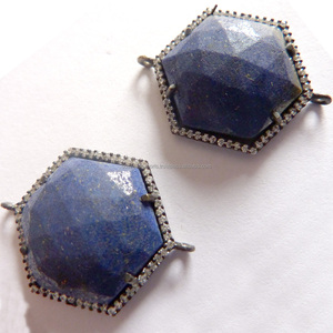 Lapis Lazuli forme hexagonale noir oxydé poli pavé Cz connecteur pendentifs charmes pour la fabrication de bijoux résultats composant - Product Image 3