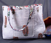 Sac fourre-tout de plage réversible en coton matelassé, fait main en Inde, style bohème hippie vintage pour femme, avec fermeture éclair, personnalisable 13x18x7.5