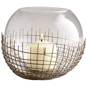 เชิงเทียนแก้วทรงกลมพร้อมขาตั้งลวดเหล็ก - Product Image 1