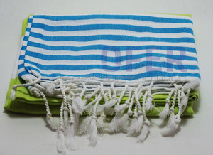MEDITERRANEAN PESHTEMAL - GreenNavy BOLD Stripe Turkish <b>Towel</b> - <b>Hammam</b> Pestemal Fouta Direct From Factory, Rainbow Collection Turkish Made - Product Image 3