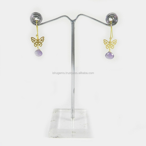 Pendientes de diseño chapados en oro, Gema de amatista, filigrana de mariposa, IG0180 - Product Image 2