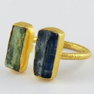 Pierre brute Kyanite & préhnite!! Bague en argent Sterling 925 plaqué or - Product Image 3