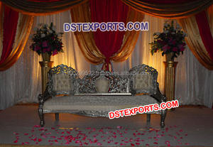 Asian Wedding Modern Treated Wood Durable Sofa <b>Set</b> with Stools Customized Color & Size Wedding Furniture - Product Image 3