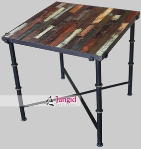 Table à manger pliante industrielle en métal avec plateau en bois rustique, mobilier d'hôtel artisanal, table de salle à manger mobile - Product Image 6