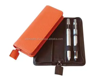 Leather pencil pouch pen bag / fancy leather pen case wholesale / gift pen case with leather cover