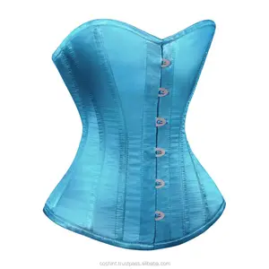Overbust Steel Boned Women Fashion Blue Satin Corset Sweetheart Shape Curvy Corset Vendors Exporter