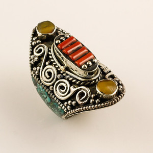 Natural <b>Turquoise</b> Coral Lapis Gemstone Rings Bulk Wholesale Fine Jewelry Tibetan Silver <b>Jewellery</b> Suppliers - Product Image 1