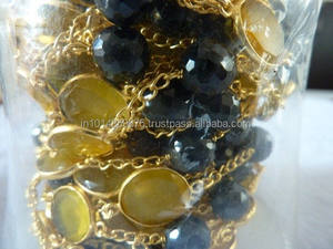 Collier de perles en pierre d'onyx noir de haute qualité avec connecteur jaune prix de gros chaîne en vrac - Product Image 4