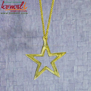 Golden <b>Star</b> Brass Handmade Hanging <b>Christmas</b> Tree Ornament Decoration - Product Image 2