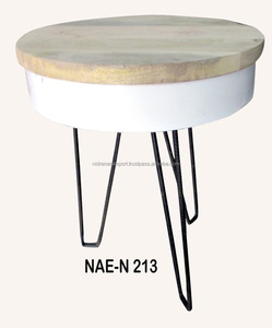 Mesa de centro plegable redonda antigua Estilo industrial y vintage Característica giratoria de hierro y madera para sala de estar Hotel Villa Hall - Product Image 1