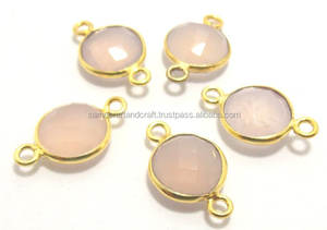 Connecteur en argent sterling 925 avec double passant, serti de zircon cubique (CZ) et de chalcédoine rose facettée, pour collier - Product Image 4