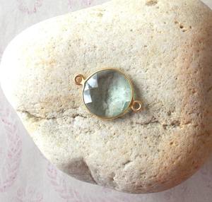 Aqua Quartz Forma hecha a mano Plata de Ley 925 Chapado en oro 12mm Piedras preciosas Doble fianza Bisel facetado Conector Joyería - Product Image 1