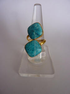 925 Sterling Silver <b>Gold</b> Plated <b>Turquoise</b> Gemstone <b>Ring</b> with Bezel Setting for Wedding & Anniversary - Product Image 3