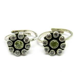Shri Ashapura Jewels Gorgeous Green & White CZ Bezel Set Bohemian 925 Sterling <b>Silver</b> Gemstone <b>Toe</b> <b>Rings</b> for Wedding/Engagement - Product Image 4