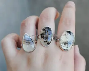 Anillos de piedras preciosas de ágata Montana de plata de ley