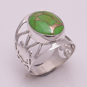 Wholesale 925 Sterling Silver <b>Indian</b> Handmade Classic Bezel Setting <b>Rings</b> Natural Green Copper Turquoise Parties Beautiful - Product Image 1