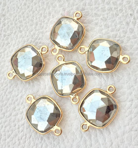 Connecteur de pierre précieuse à facettes, en argent Sterling Pyrite plaqué or, forme de coussin, 18mm, 1 pièce - Product Image 3