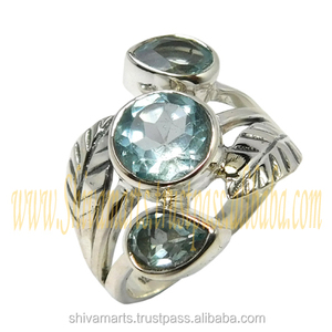 แหวนเปิดพลอยบุษราคัมธรรมชาติสีฟ้าแบบปรับได้925สเตอร์ลิงเครื่องประดับเงินแท้ของขวัญแหวนเวอร์เมอิลนิรันดร์ - Product Image 2