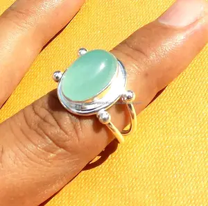 Bague de fiançailles en argent sterling 925 plaqué rhodium avec pierre précieuse en forme de paix en préhnite, tendance 2024 - Product Image 1