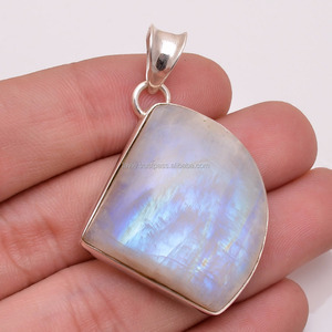 Colgante de piedras preciosas de Plata de Ley 925 sólida, piedra preciosa de piedra lunar arcoíris Natural, joyería colgante de plata de ley 925, joyería fina - Product Image 1