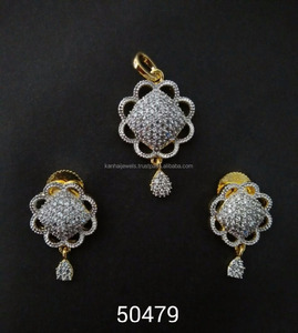 B2B mayorista en Línea 2 plateado tono americano diamante Cz colgante conjunto 50479 - Product Image 1