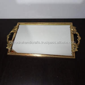 ถาดทองเหลือง,ถาดกระจกทองเหลือง,ถาดเสิร์ฟกระจกโบราณ - Product Image 1