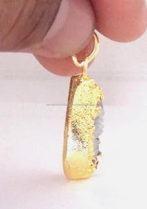 Pendentif en forme de poire plaqué or avec pierre précieuse naturelle Druzy électroplaquée, fait main, style bohème, pour la fabrication de colliers - Product Image 4