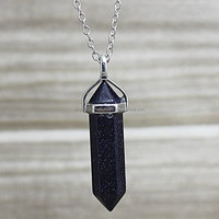 Coszcatl Export Pendentif Prisme Hexagonal Classique Unisexe en Argent Sterling 925 et Onyx Noir, Sertissage clos, Thème Point de Guérison Chakra, pour Fête