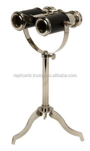<b>Antique</b> Brass Tabletop Binoculars on Stand Nautical Marine Telescope Style Leather Binocular Stand Vintage Home and Office Decor - Product Image 2