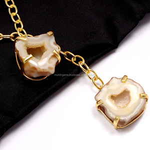 Collar de ágata de geoda chapado en oro de 22 quilates Vintage, cadena Simple, hermosa joyería de aleación para collares con colgante de moda - Product Image 2