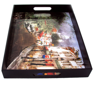 Plateau de service en bois rectangulaire de taille personnalisée vaisselle décorative élégante en bois naturel émaillé imprimé assiettes de service pour la maison - Product Image 1