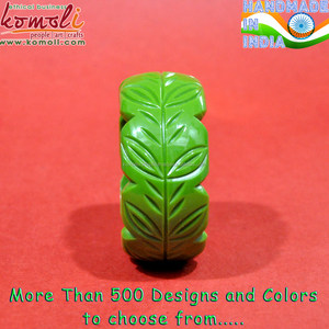 กำไลข้อมือเรซิ่นแกะสลักลายใบไม้สีเขียวสไตล์วินเทจ - Product Image 4