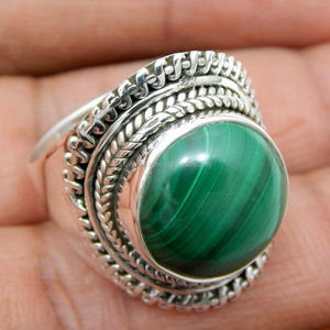 Bague en argent avec pierres précieuses malachite 925 Sterling, bague en argent 925, bagues de mariage - Product Image 1