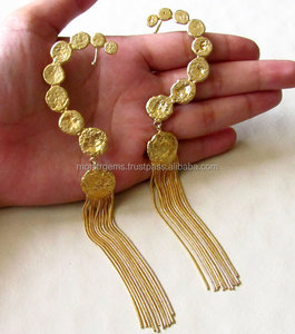 Pendientes de Aro de Lujo de Aleación Martillada Dorada con Cadenas, Diseño Luna, para Mujer, Regalo para Boda, Compromiso, Fiesta - Product Image 3