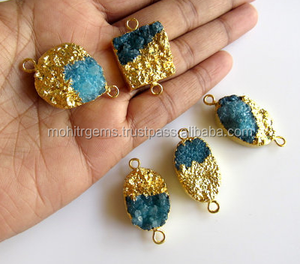 Cuentas de ágata de azúcar azul de 22 quilates, conector Chapado en E dorado, artículo personalizado, embalaje, origen de hierro, tamaño de 3mm, componentes de joyería de estilo de encanto - Product Image 2