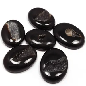 Black Color Window Agate Cab With Open Druzy Loose Stone's
