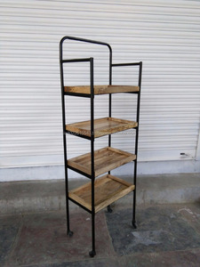 Estantería tradicional industrial ecológica de madera de mango y hierro con ruedas, solución de almacenamiento para oficina en casa - Product Image 3