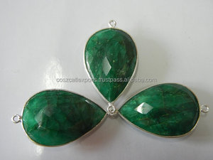 Colgantes y abalorios de joyería verde fina de Plata de Ley 925, Conector de piedras preciosas Esmeralda chapado en oro Vermeil y Rodio, ajuste de bisel - Product Image 3