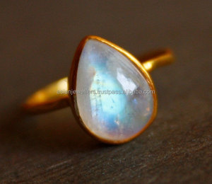 Vermeil แหวนเงินประดับพลอยมูนสโตนสีรุ้งเงินสเตอร์ลิง - Product Image 1